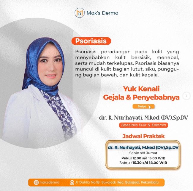 dr. Raja Nurhayati, M.Ked (DV), Sp.DV Dokter Kulit Pekanbaru : Gambar dari Max Derma Clinic Instagram