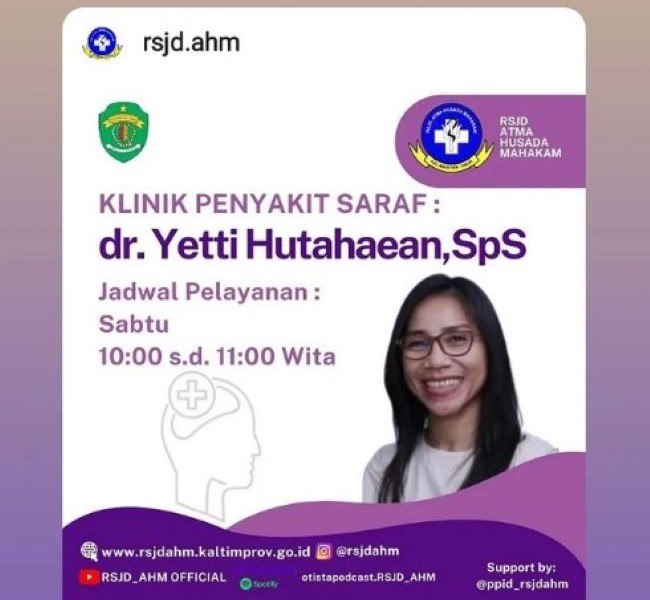 dr. Yetty Octavia Hutahaean, Sp.S Dokter Saraf Samarinda : Gambar dari RSJD Atma Husada Instagram